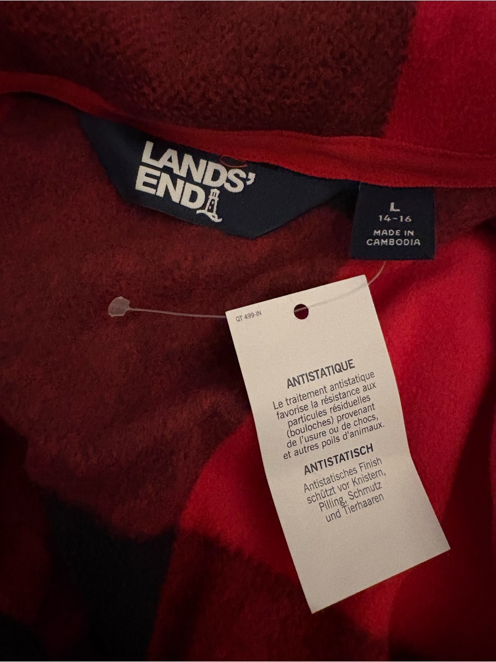 Lands' End Men's Red and Black Buffalo Plaid Quarter-Zip Sweater - Picture 8 of 11